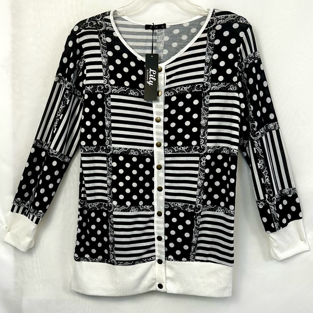 NWT Lily by Firmiana Black and White Mixed Print Tunic Top / Large